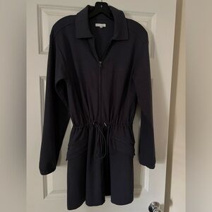 Navy one piece zip up with toggle waist